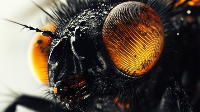 Blow flies, also called carrion flies, are commonly found insects. Their eyes are very detailed.  Blow flies usually feed on decaying organic matter, such as dead animals.