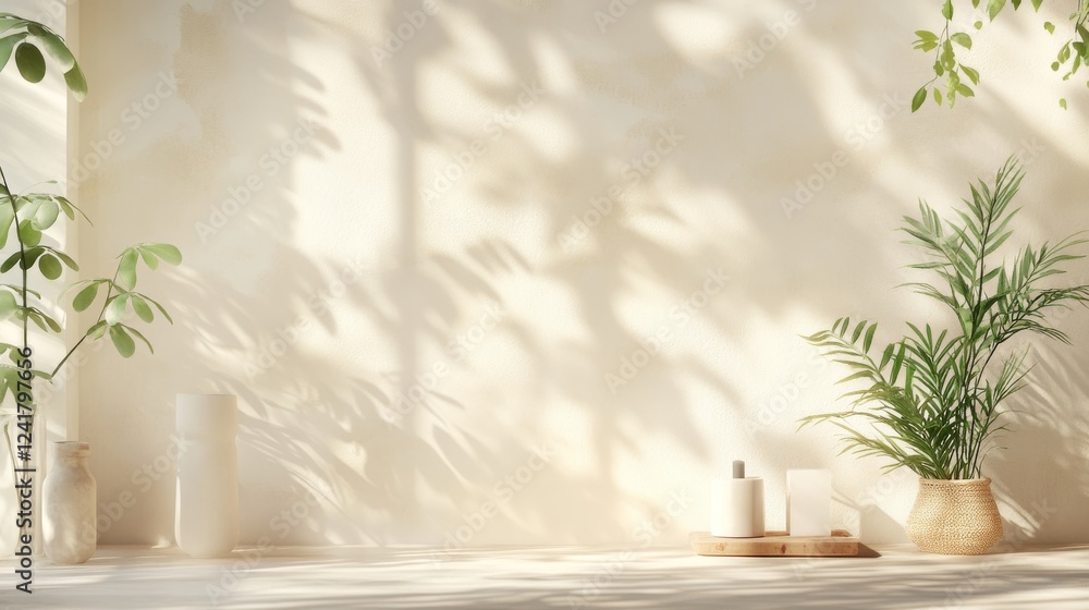 Poster soft, light beige backdrop for displaying products. the gentle light and delicate shadows from the w