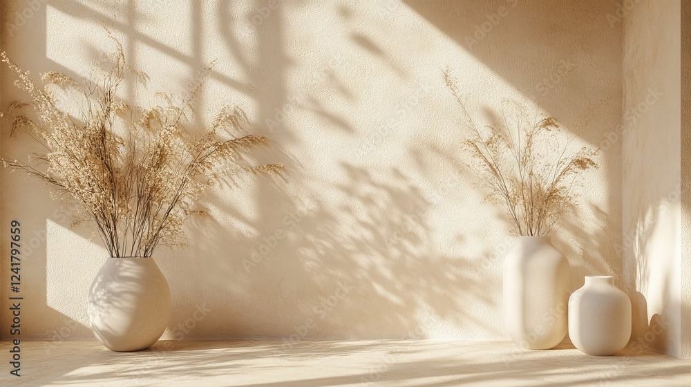 Poster soft, light beige backdrop for displaying products. the gentle light and delicate shadows from the w