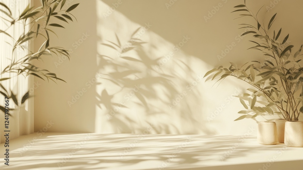 Poster soft, light beige backdrop for displaying products. the gentle light and delicate shadows from the w