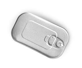 One closed tin can isolated on white, top view