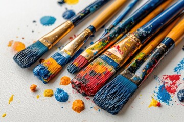 Obraz premium A collection of paint brushes arranged neatly on a table, ideal for use in still life photography or as a prop in creative projects