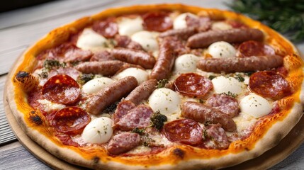 A slice of pizza sits atop a wooden cutting board, ready for serving