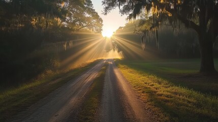 Obraz premium A panoramic aerial shot of Wormsloe Historic Site featuring Ancient Oak Alley
