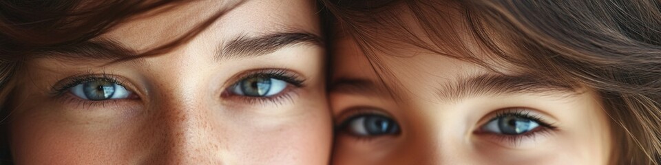 Obraz premium Portrait of a young child and mother, close-up view