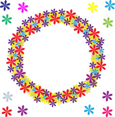 The frame is a beautiful wreath with simple flowers. Design for invitations, wedding or greeting cards