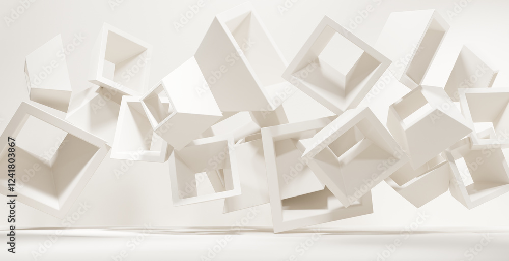 Poster abstract white objects backdrop empty interior studio room background 3d rendering