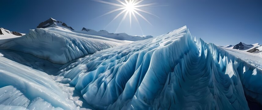 Glistening glacier formations under the radiant summer sun showcasing natures allure