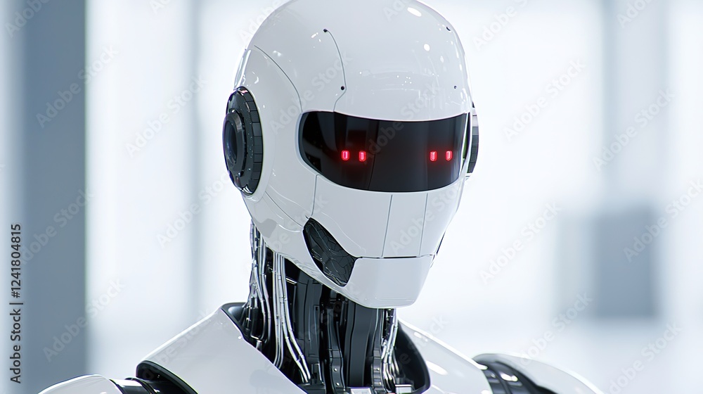 Poster robots and ai collaborating for future innovations high-tech facility visual art modern workspace cl