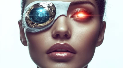 This captivating image portrays a futuristic woman with a robotic eye, blending elements of technology and beauty, exploring themes of innovation and identity. © Aleksandar