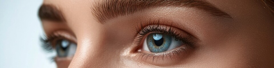 A close-up shot of a woman's blue eye, ideal for use in beauty and cosmetics advertising or as a background element