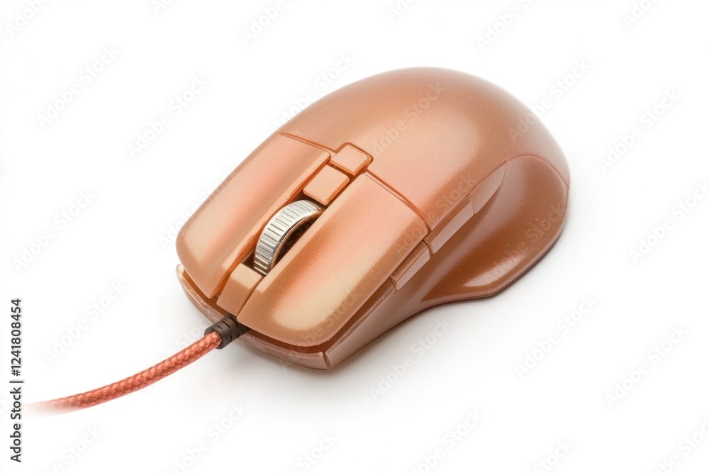 Poster a close-up view of a computer mouse on a white surface, ideal for use in technology-related contexts