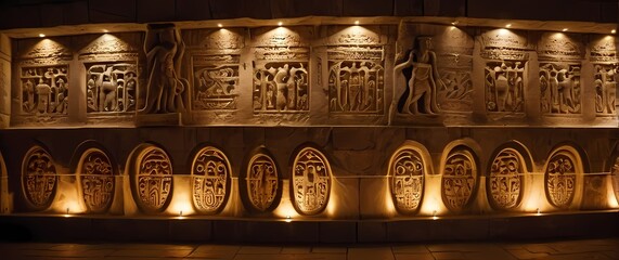 Intricate carvings on ancient stone walls reflecting the rich history of culture