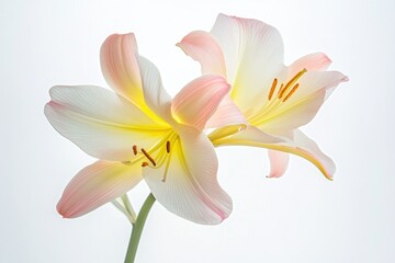 Fototapeta premium Delicate white and pink flowers showcased on a clean white surface, ideal for decorative or editorial purposes