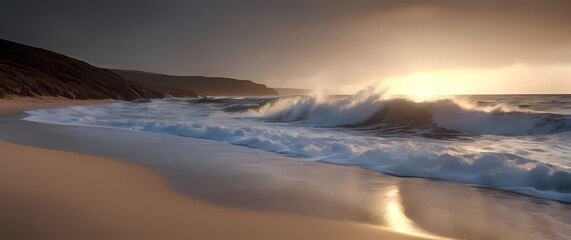 Obraz premium Lovely coastal scene revealing the tranquility of waves crashing on sandy shores