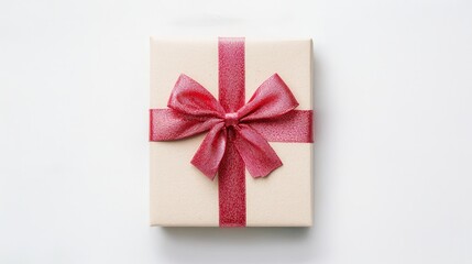 Gift box with red ribbon on white background.