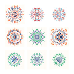 9 icon vector elegant floral mandala rangoli pattern background 