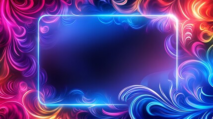 Neon frame, vibrant swirls, abstract art, background, design