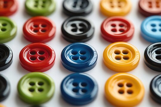 A collection of variously colored buttons on a white background