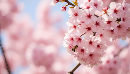 Bee gathering nectar from cherry blossoms, Cherry Blossom Canopy, New Blooms  