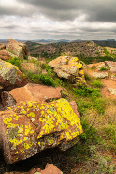 USA, Oklahoma, Wichita Mountains National Wildlife Refuge. Lichen on rocks atop Mt. Scott.