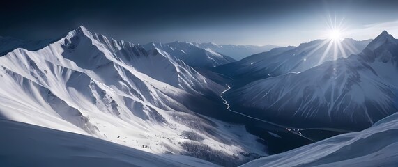 Serene winter landscape capturing snowy getaways with pristine white mountains