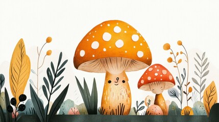 Happy Mushrooms in Nature