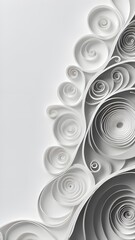 Simple yet stylish spirals of white and gray quilled paper forming a contemporary abstract look with empty space.
