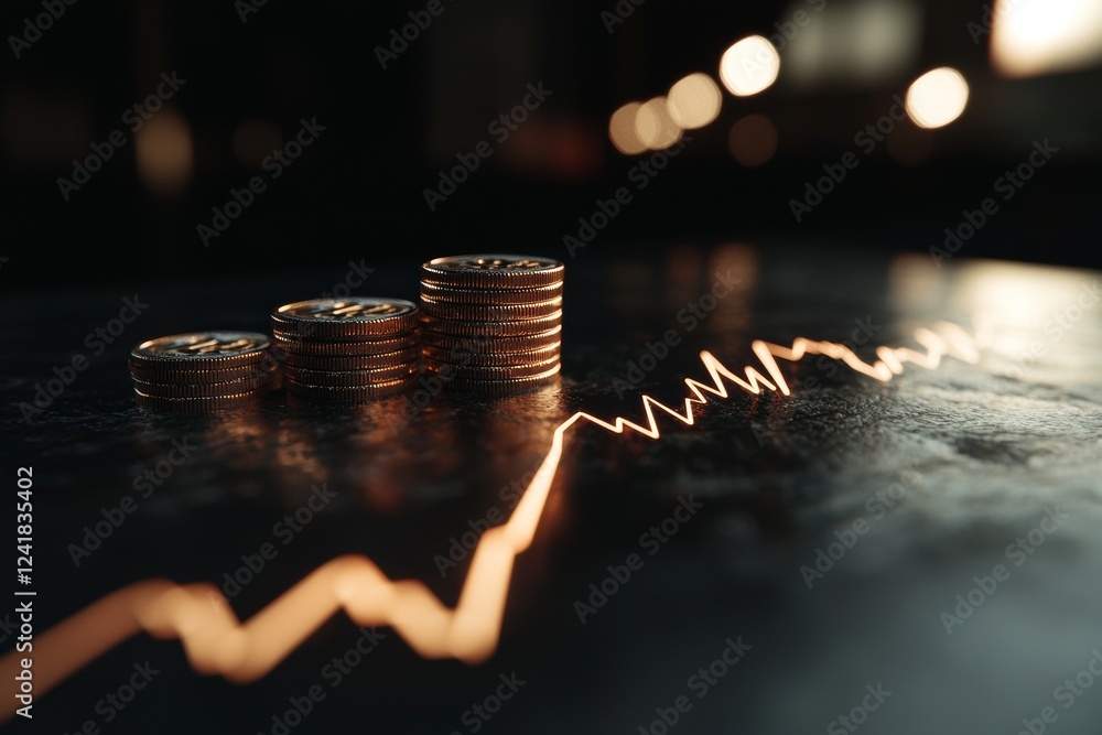 Poster a background featuring stacked coins and an account book within a finance and banking theme, indicat
