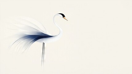   A white bird with blue feathers spreads its wings on a white canvas