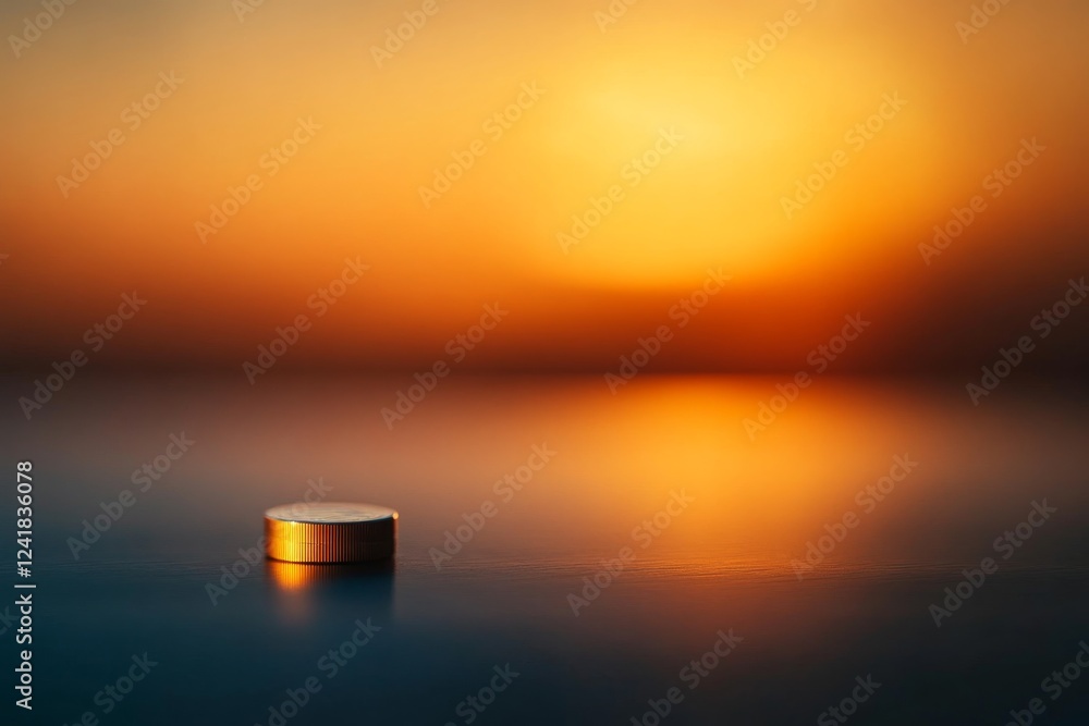 Poster a stack of golden coins sits balanced on a dark surface, illuminated by a glowing graph in the backd