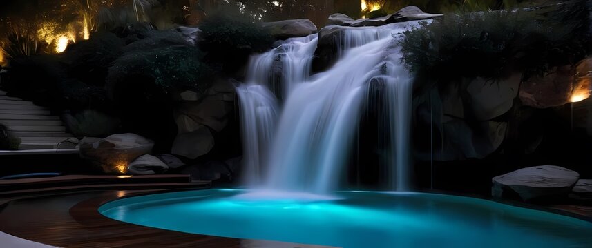 Stunning view of a waterfall flowing rejuvenating water into a serene pool