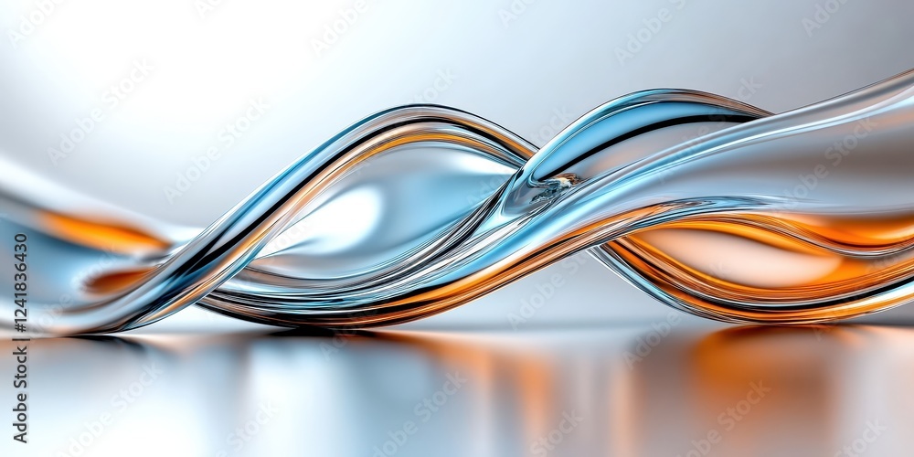 Poster flowing metallic curves abstract art scene digital creation smooth texture close-up view modern desi