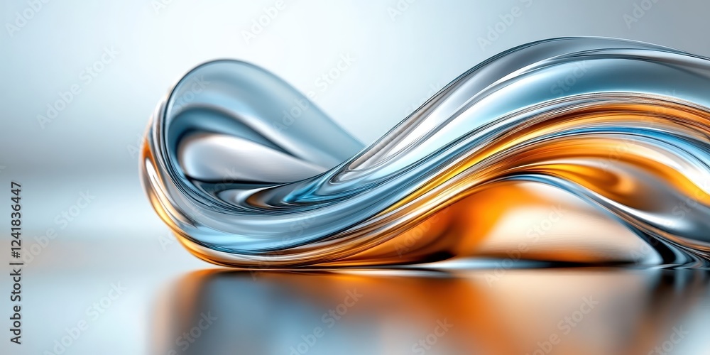 Poster flowing metallic curves abstract design studio setting high-key lighting smooth textures for modern 