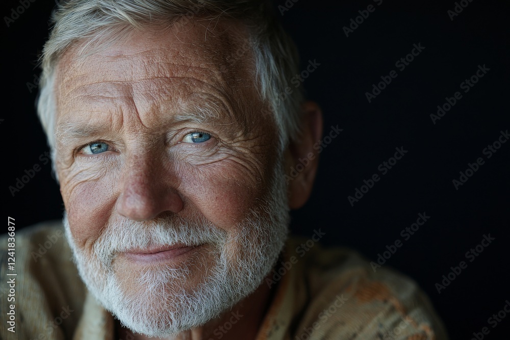 Poster a generative ai-created collage featuring an elderly man in a beggar's attire, looking up with optim