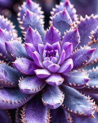 A stunning macro shot of a purple cactus, showcasing its intricate spines and velvety texture in vibrant detail. Generative AI