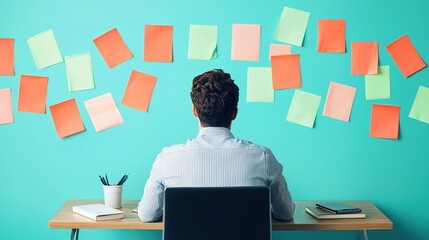 Multitasking manager overseeing social media posts and replies office environment creative workspace engaged viewpoint