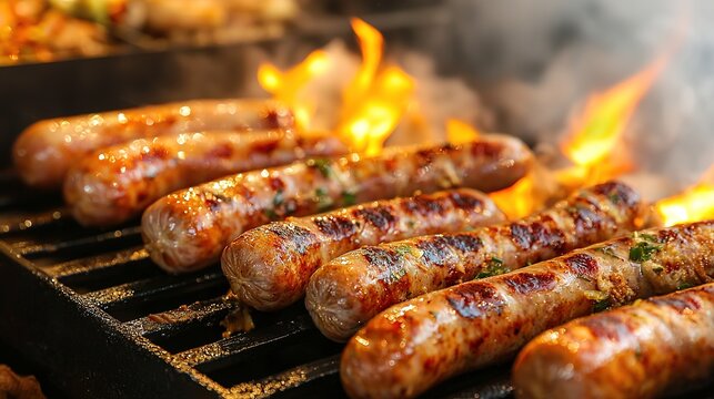 Vibrant night market scene food street grilled sausages urban environment close-up view culinary experience