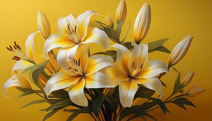 Fototapeta premium Lilien, gelber Hintergrund