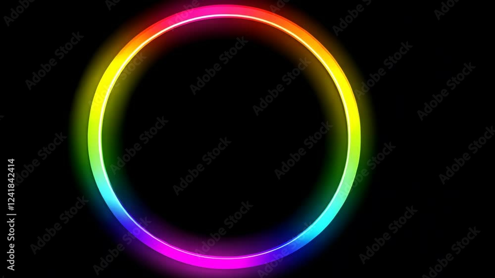 Poster colorful circular light display with vibrant rainbow gradient on a black background