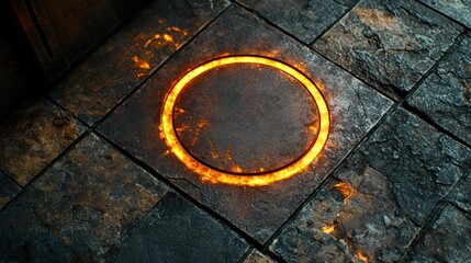 Fiery ring portal stone floor fantasy game background