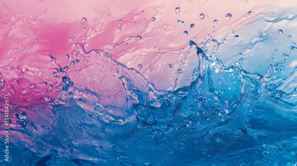 Poster splashing water with colorful gradient on surface for creative projects