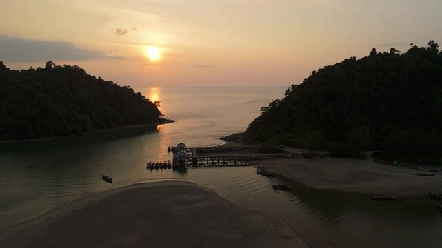 Aerial view of the seashore in Bang Ben village in Ranong province, Thailand
