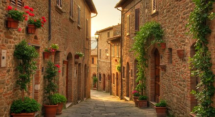 Obraz premium Colorful street in Pienza, Tuscany, Italy