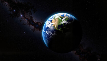 Obraz premium Tilted Earth in starry night from astronaut's view, cosmic perspective