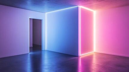 Neon room, pink blue lights, doorway, background