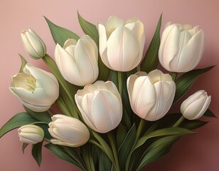 Weiße Tulpen, rosa Hintergrund