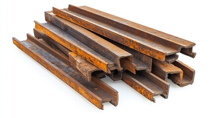 Collection of Grooved Steel Channels Stacked Together on a White Background