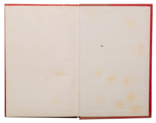 Blank vintage inside red book for graphic design, realistic photography, png isolated on transparent background