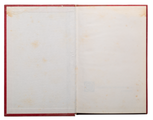 Blank vintage red book inside for graphic design, realistic photography, png isolated on transparent background